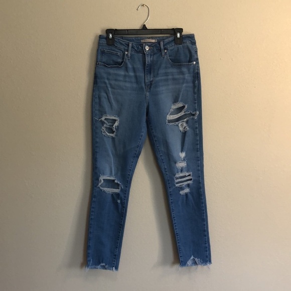 LEVI'S 721 High Rise Skinny Distressed Raw Hem Jeans Size 31 - Picture 3 of 13